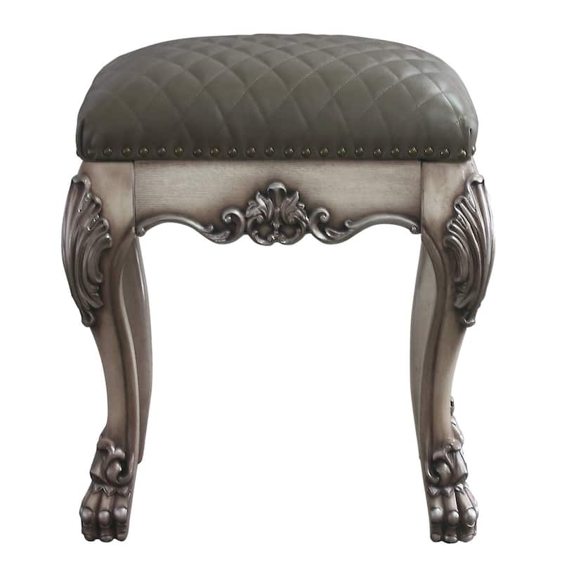 Adison Grey and Vintage Bone White Vanity Stool with Tufted Seat