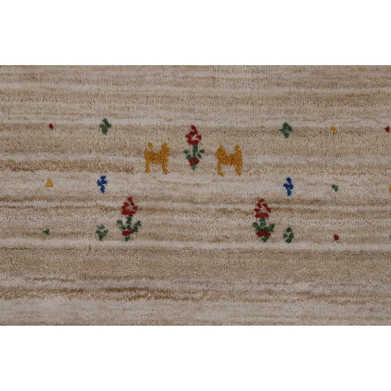 Striped Camel Gabbeh Indian Runner Rug Hand-Knotted Wool Carpet - 3'1" x 9'6"
