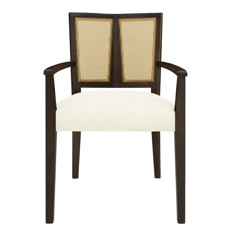 2-Piece Mid-Century Dining Chair Set, Rattan Backrest Accent Chairs Modern Upholstered Armchairs with Wooden Frame