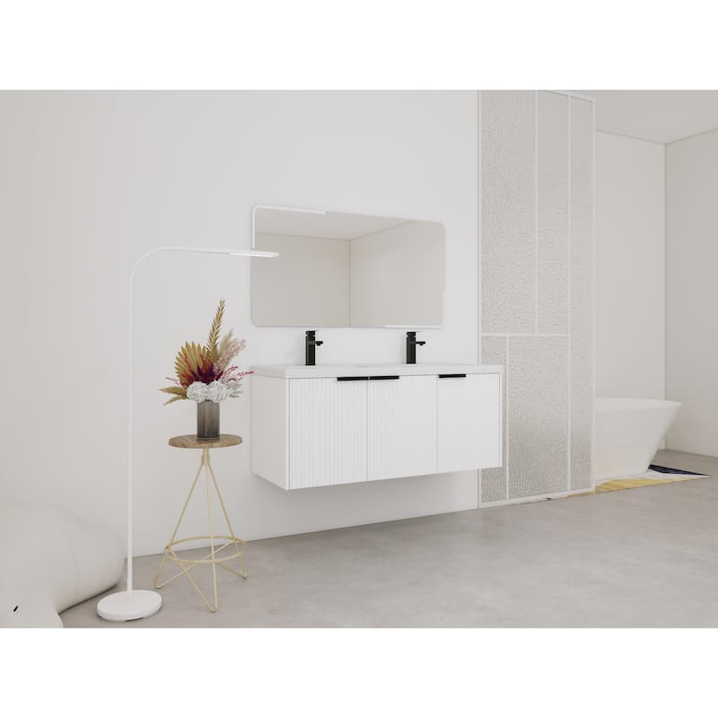 Wall Mounted Bathroom Vanity with Resin Double Sink - White