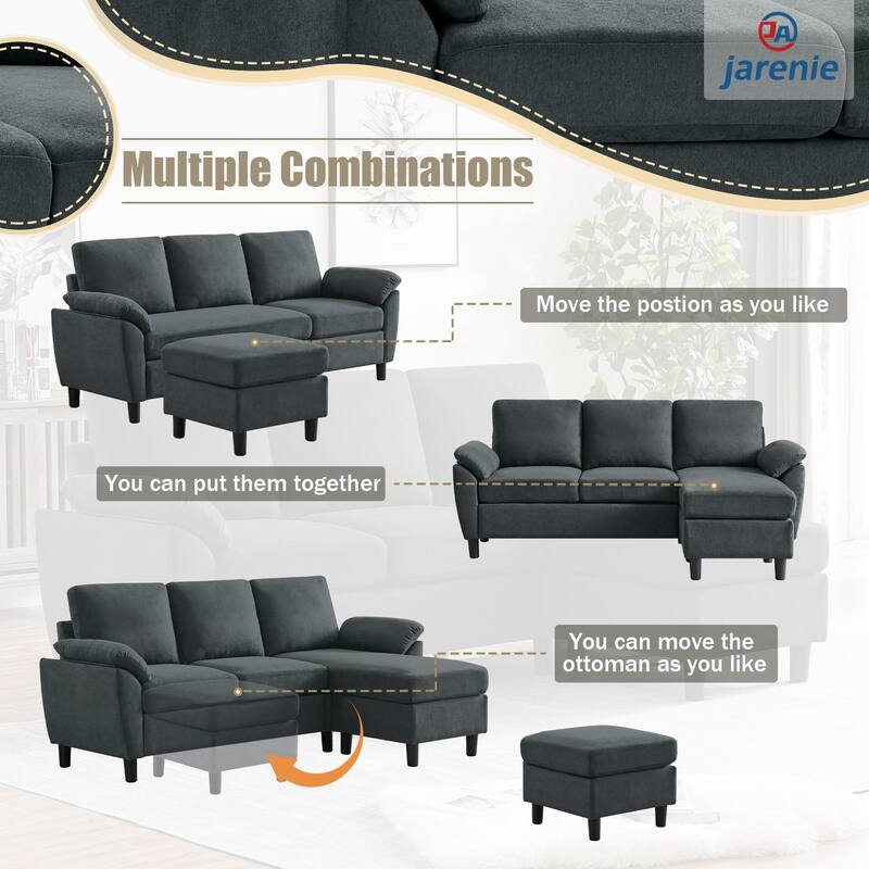 Modern Sectional Sofa Couch L Shaped with Removable Armrest, Convertible Couch with Reversible Ottoman for Living Room