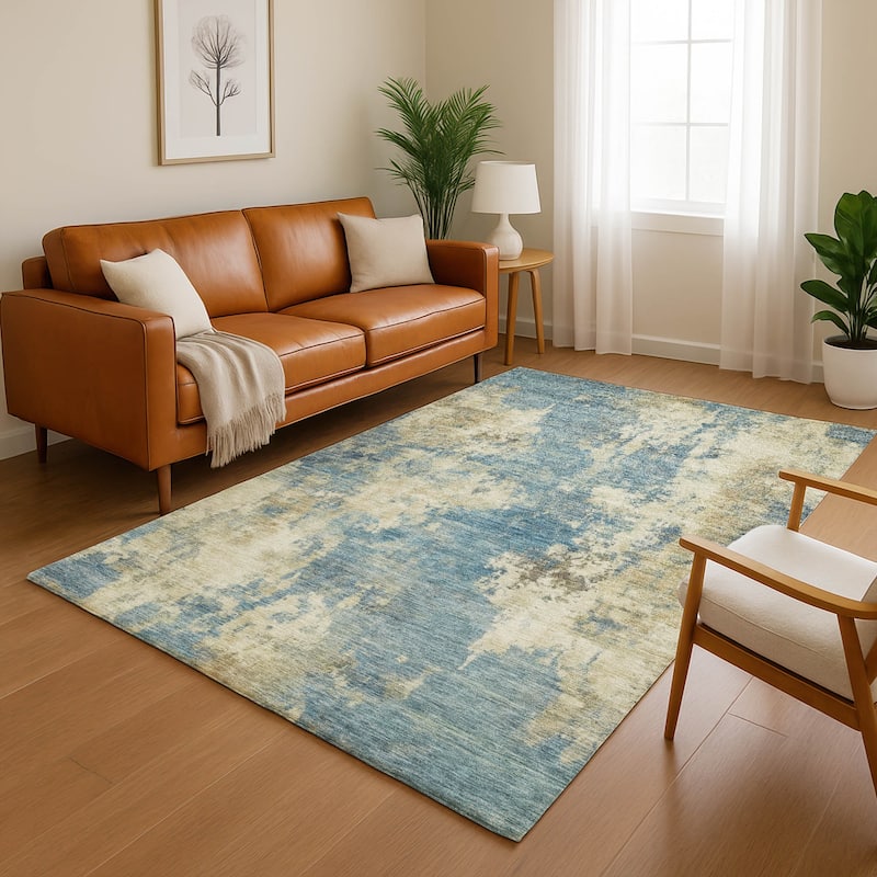 Premium Washable Super Soft Abstract Casual Mayfield Rug - Blue - 9' x 12'