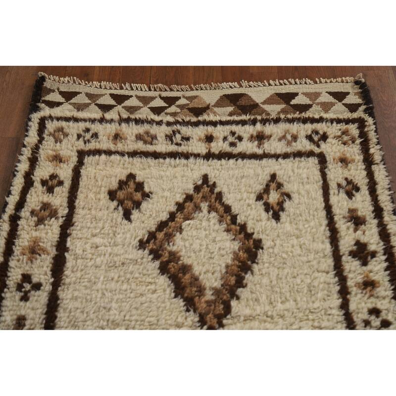 Vegetable Dye Kurdish Plush Runner Rug Handmade Wool Carpet - 3'0"x 10'0"