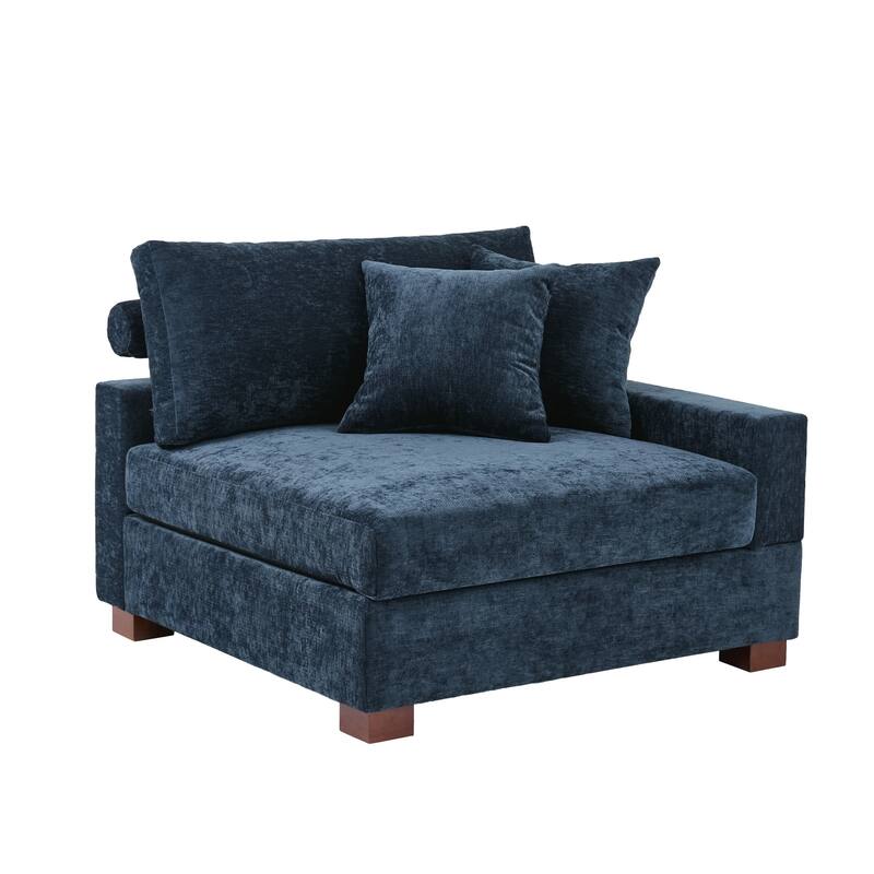 Plush Chenille Single Modular Sectional Sofa Chaise with Pillows