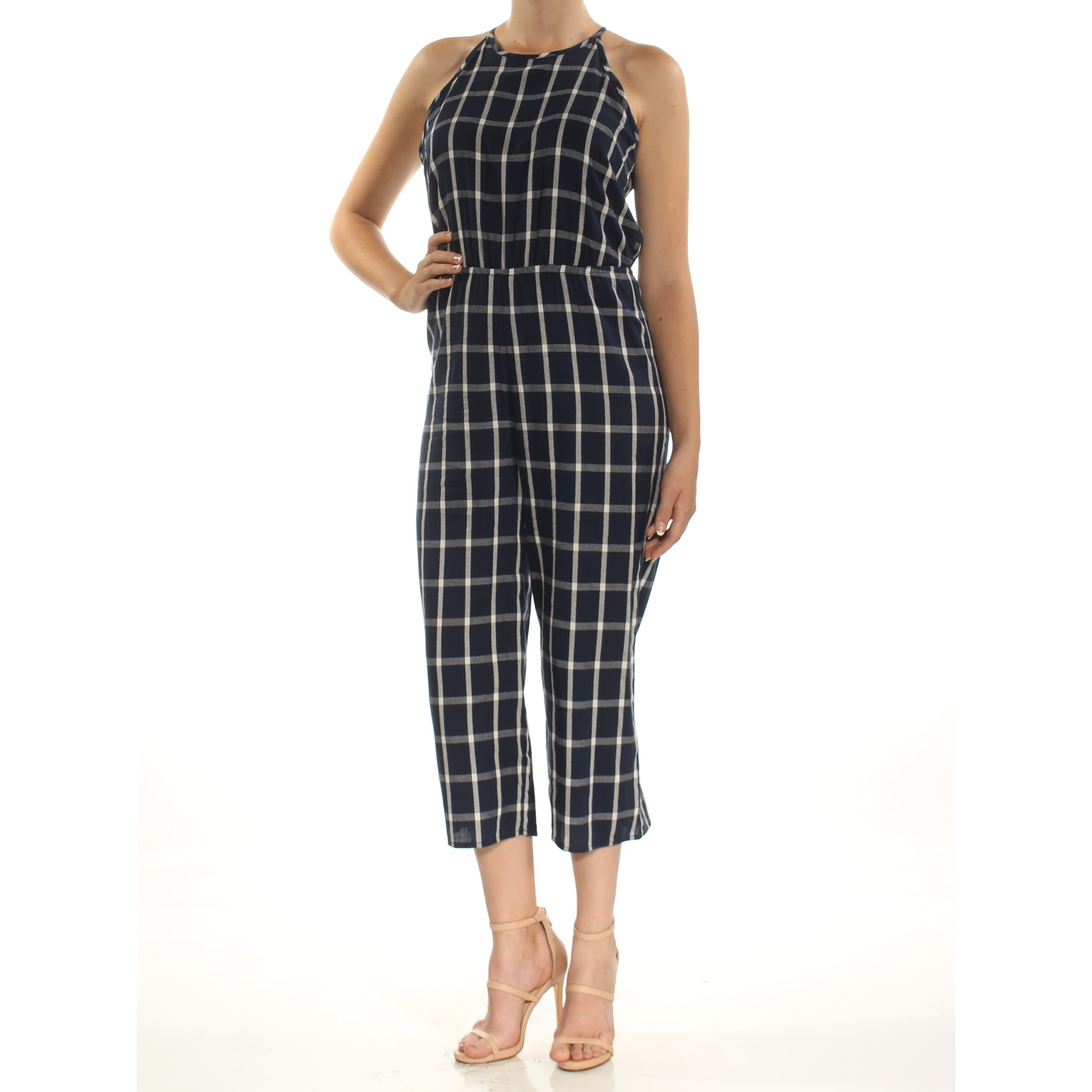 Maison Jules Womens Printed Surplice Romper Navy M