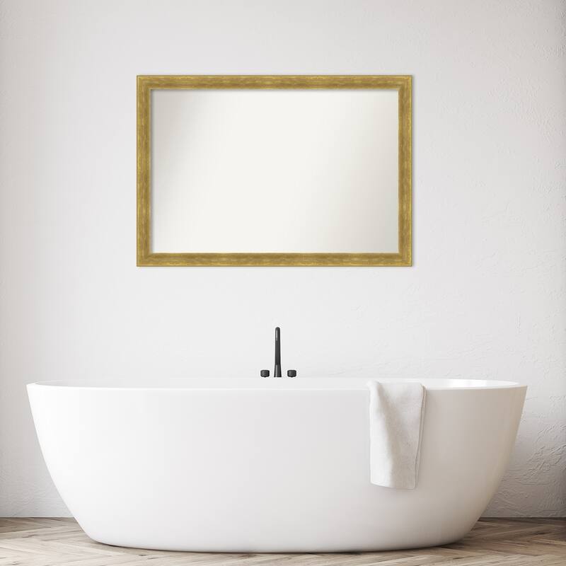 Angled Non-Beveled Wood Framed Bathroom Vanity Wall Mirror