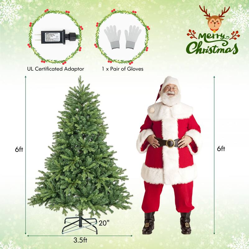 5/6/7 FT Pre-Lit Christmas Tree Hinged w/ Colorful Lights& Branch Tips - 6 Foot