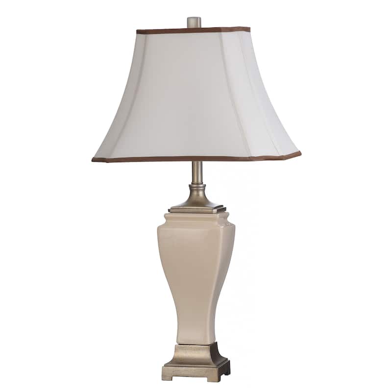 StyleCraft Cream Crackle Table Lamp - Off-White Silk Shade - Cream Crackle