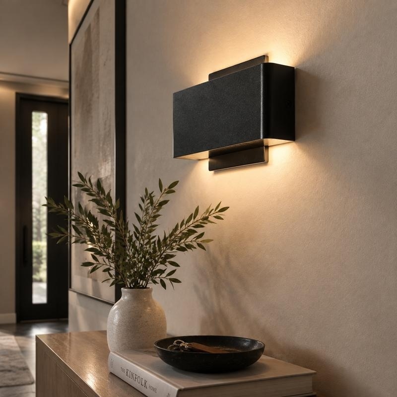 Modern Matte Black Rectangular Integrated LED Wall Sconce for Hallway and Living Room - 7.9"W x 3.9"D x 4.7"H