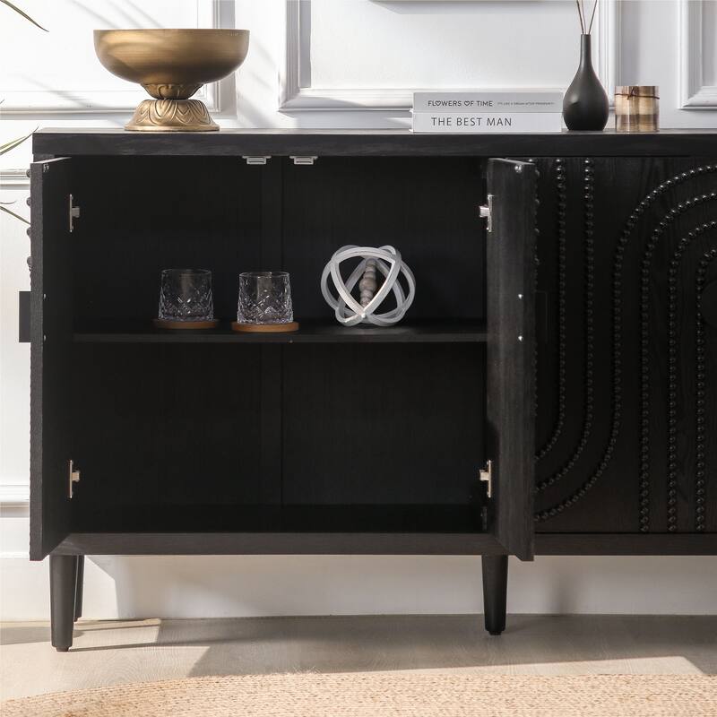 Wooden Storage Cabinet with 4 Doors, Modern Black Accent Cabinet, Free Standing Cabinet, Wooden Buffet Sideboards