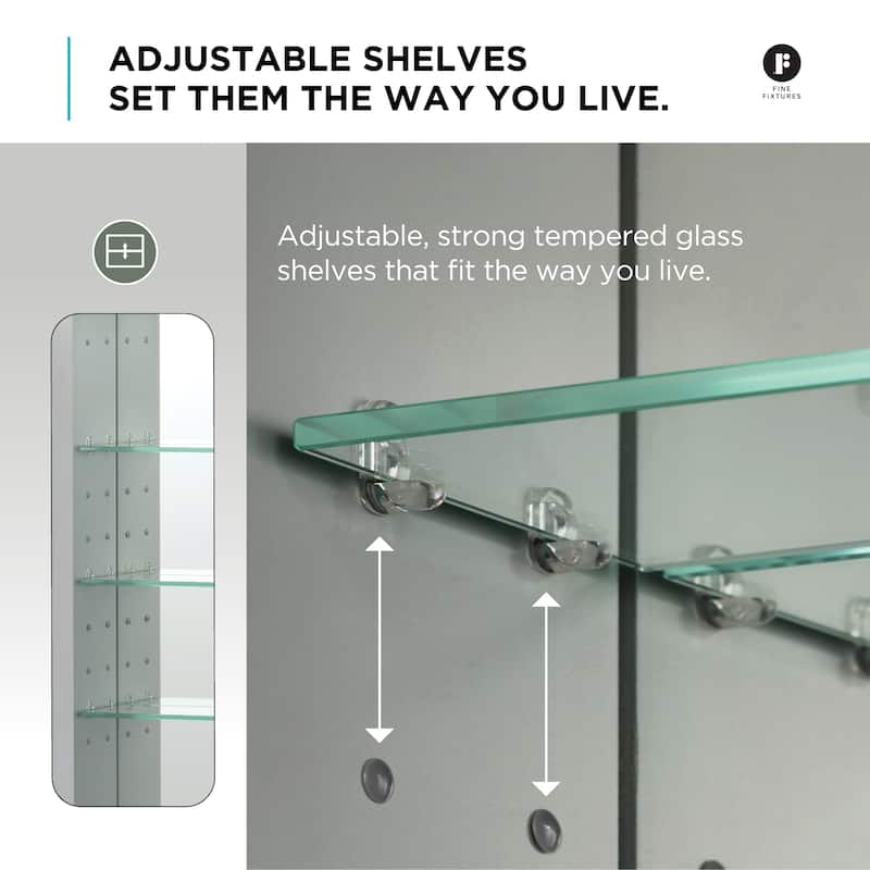 Bathroom Medicine Cabinet, Aluminum, Recessed/Surface Mount, Right/Left Hinged, Mirrored Interior