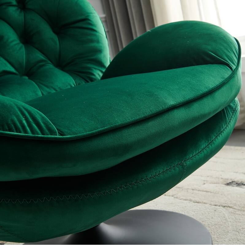 Swivel Leisure Chair Velvet Upholstered Lounge Chair Comfortable Deep Buttons Backrests Chair with Ottoman