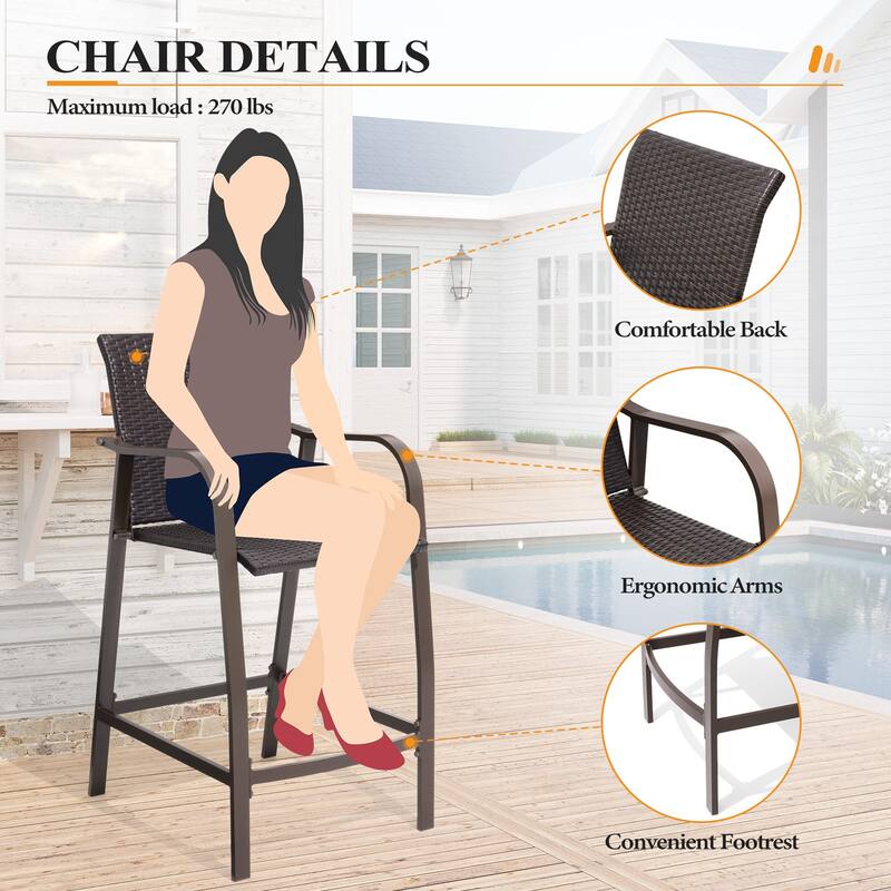 26''H Outdoor Patio Aluminum PE Rattan Counter Stools