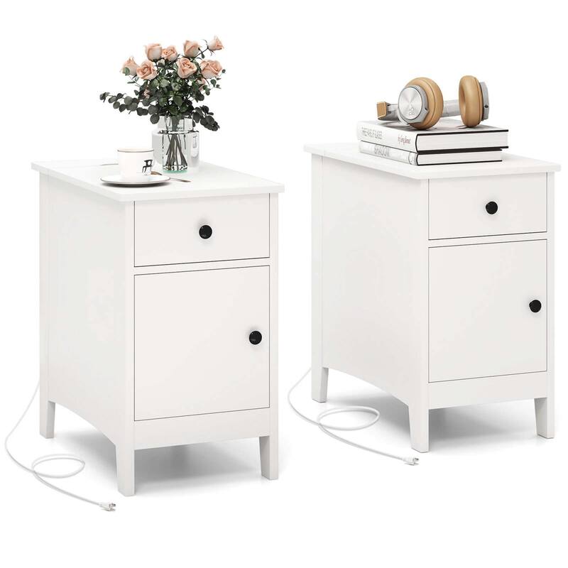 Costway 1/2 PCS End Table with Charging Station Flip Top Bedside Table - 2 PCS