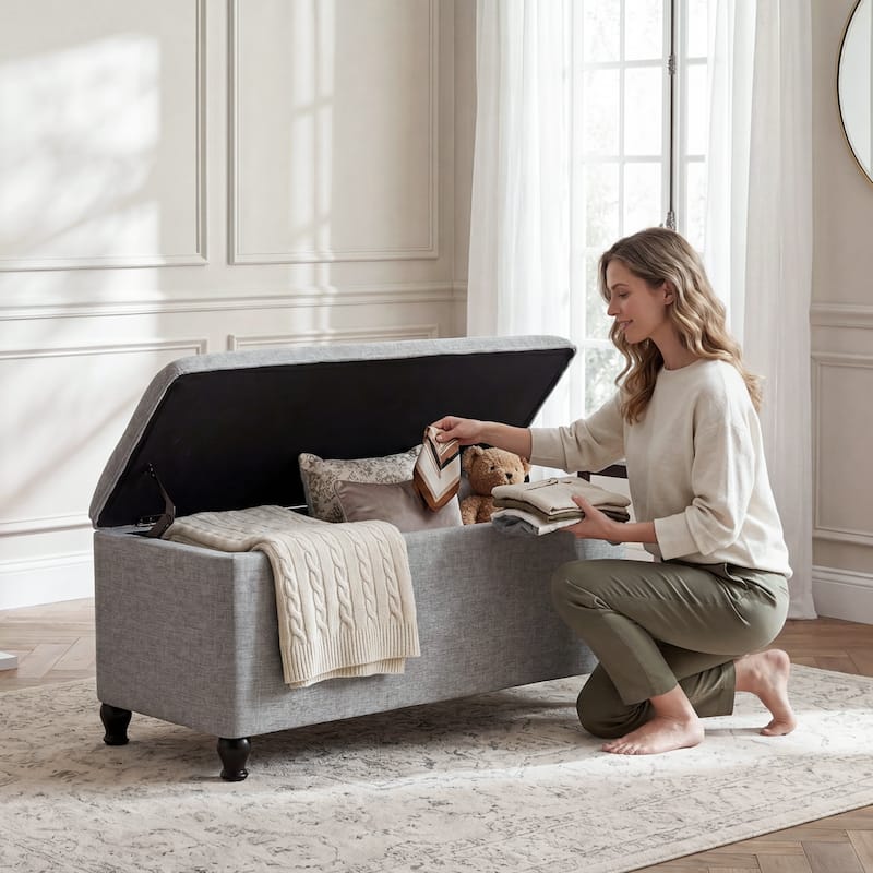 Adeco 41" Rectangle Linen Storage Ottoman Bench For Living room - 41.3"X17.3"X19.1"