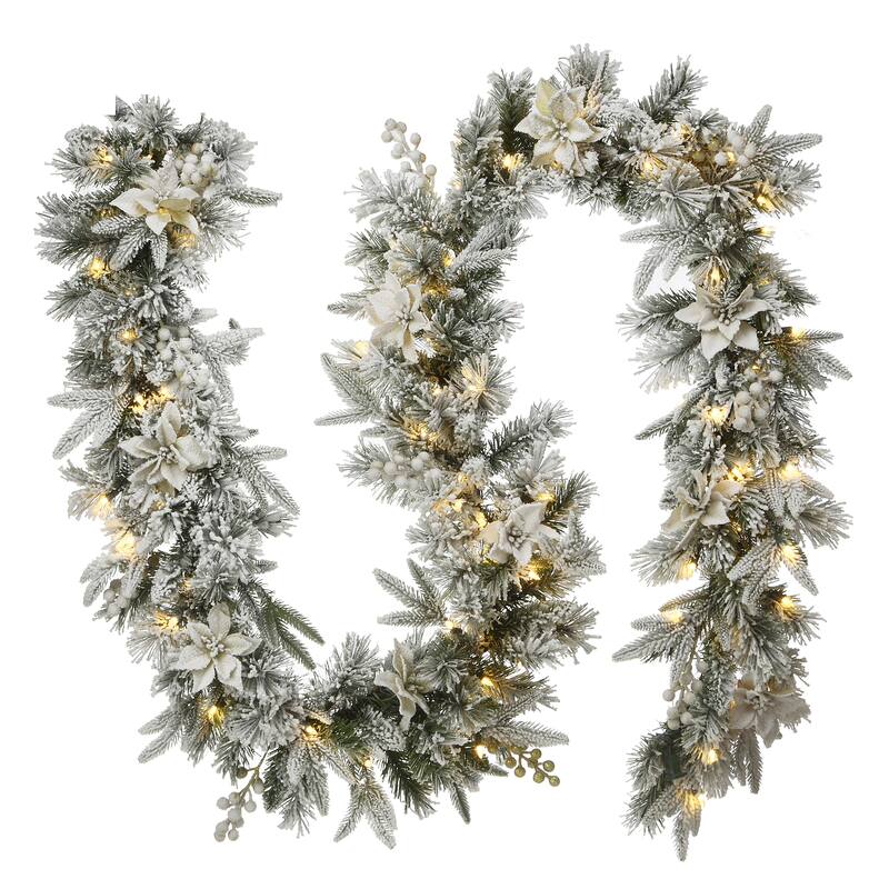 9 ft. Frosted Fir Garland with Clear Lights - Green