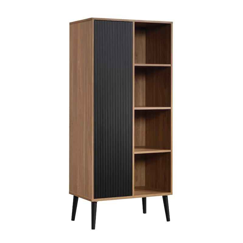 Wood Storage Cabinet with Adjustable Shelving, Natural Walnut - 25.98"W x 15.67"D x 58.19"H