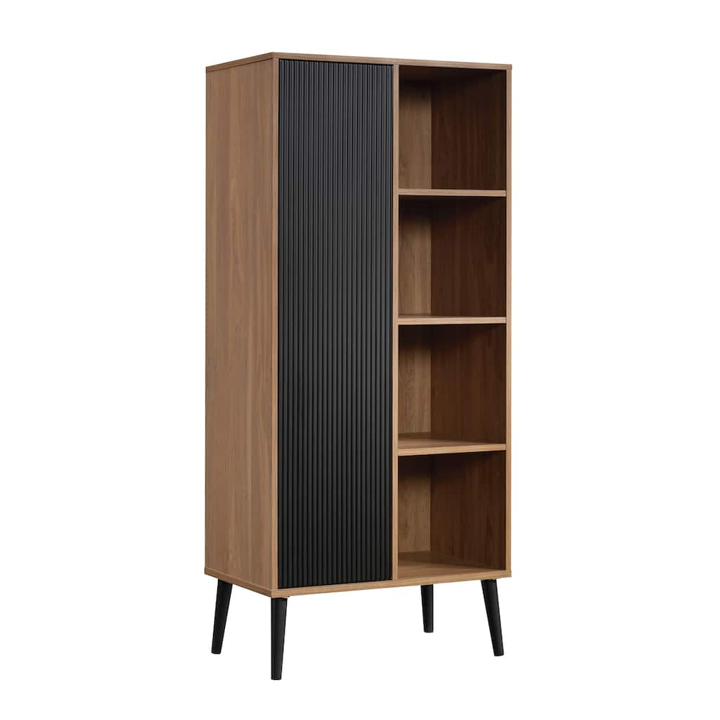 Wood Storage Cabinet with Adjustable Shelving, Natural Walnut - 25.98"W x 15.67"D x 58.19"H