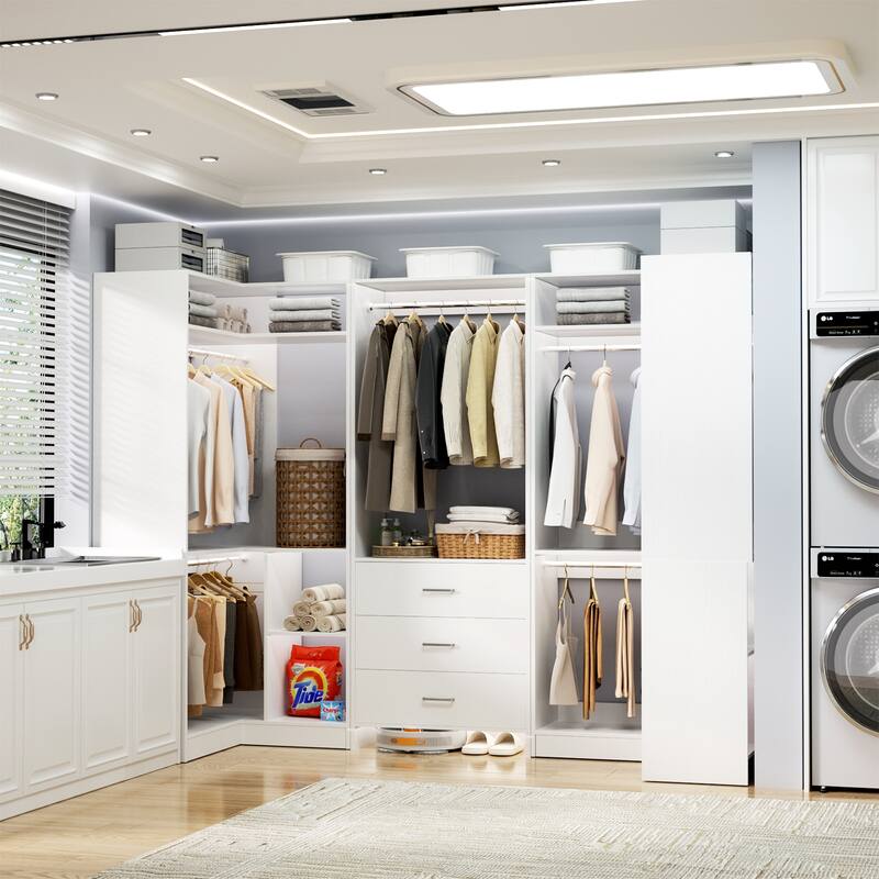 Cimly Set of 3 Closet Organizer with Drawers, U Shaped Freestanding Closet System