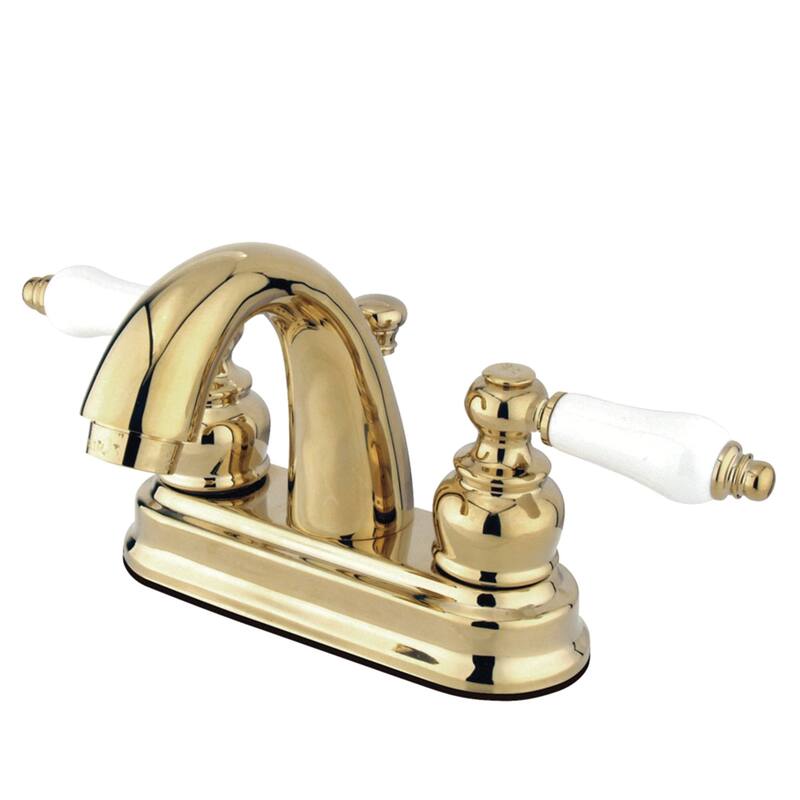 Kingston Brass Restoration Two-Handle 3-Hole Deck Mount 4 in. Centerset Bathroom Faucet - Polished Brass