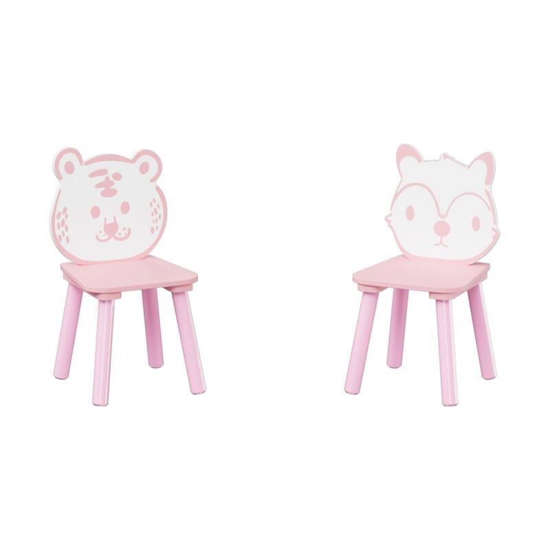 Kids Table and Chair Set, 3-Piece Wooden Toddler Desk with Animal Backrest, Activity Table