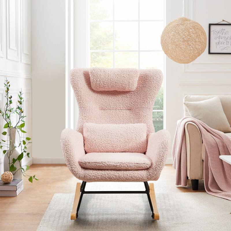 Modern Upholstered Rocking Chair Nursery with High Backrest