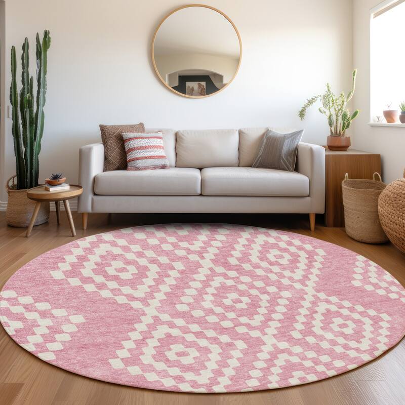 Premium Washable Super Soft Moroccan Modern Mayfield Rug - Pink - 8' x 8'