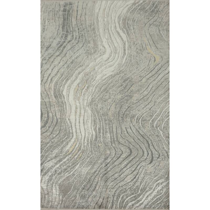 Machine Made Oriental Polyester Carpet Modern Abstract Greys & Charcoal Modern Area Rug - 7' 5'' X 5' 2''
