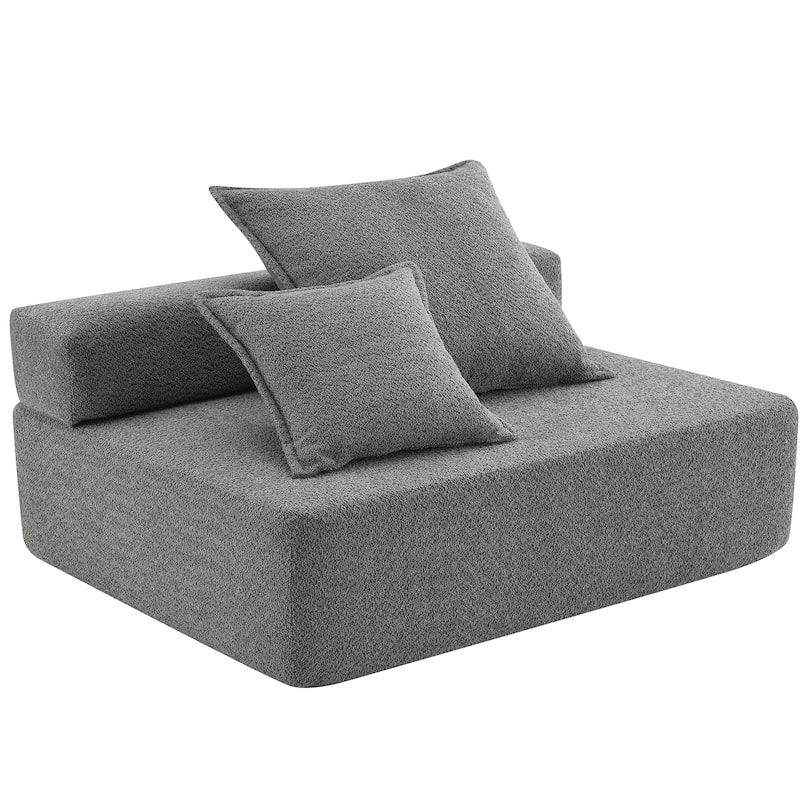 Oversized U Shaped Loveseat Frame, Luxury Boucle Floor Couch, Gray Convertible Sofa, 48x36x24 inches, 46 lbs