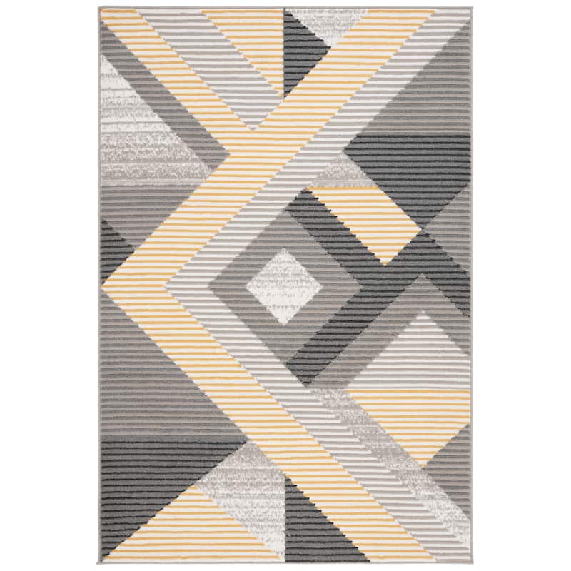 SAFAVIEH Pyramid Sadeta Mercy Modern Geometric Rug - 6'7" Square - Grey/Ivory Gold