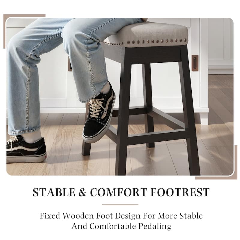 EROMMY Counter & Bar Stools Set of 2, Solid Wood Frame Upholstered Kitchen Stools