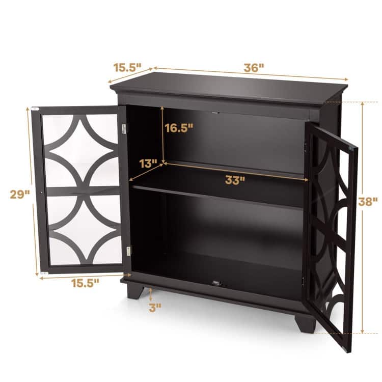 Kitchen Buffet Sideboard with Glass Doors and Adjustable Shelf - 36" x 15.5" x 38"(L x W x H)