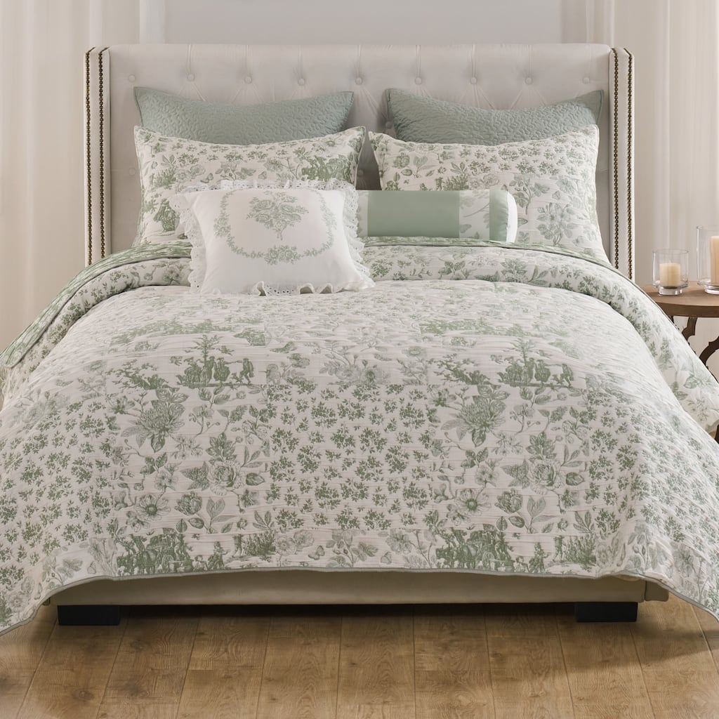 Greenland Home Fashions Patchwork Toile Reversible Matelasse Coverlet Set