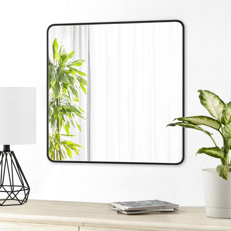 Ledel Modern Rounded Rectangular Metal Framed Bathroom Vanity Mirror - 30"x30"