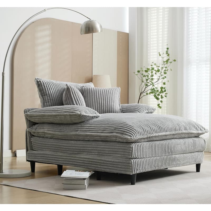 54.75" W Oversized Chaise Lounge Chair Fluffy Cushioned Sofa Bed with 2 Pillows