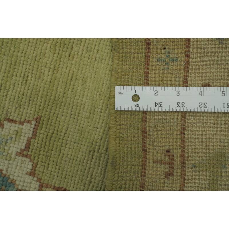 Vegetable Dye Green Oushak Turkish Large Rug, Medallion Geometric Carpet - 14' 1'' X 10' 0''