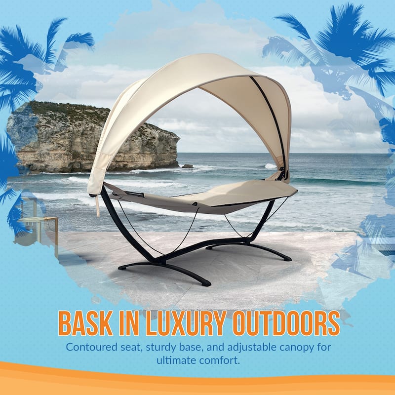 Sea Breeze Luxury Steel Frame Lounger With Canopy - Champagne