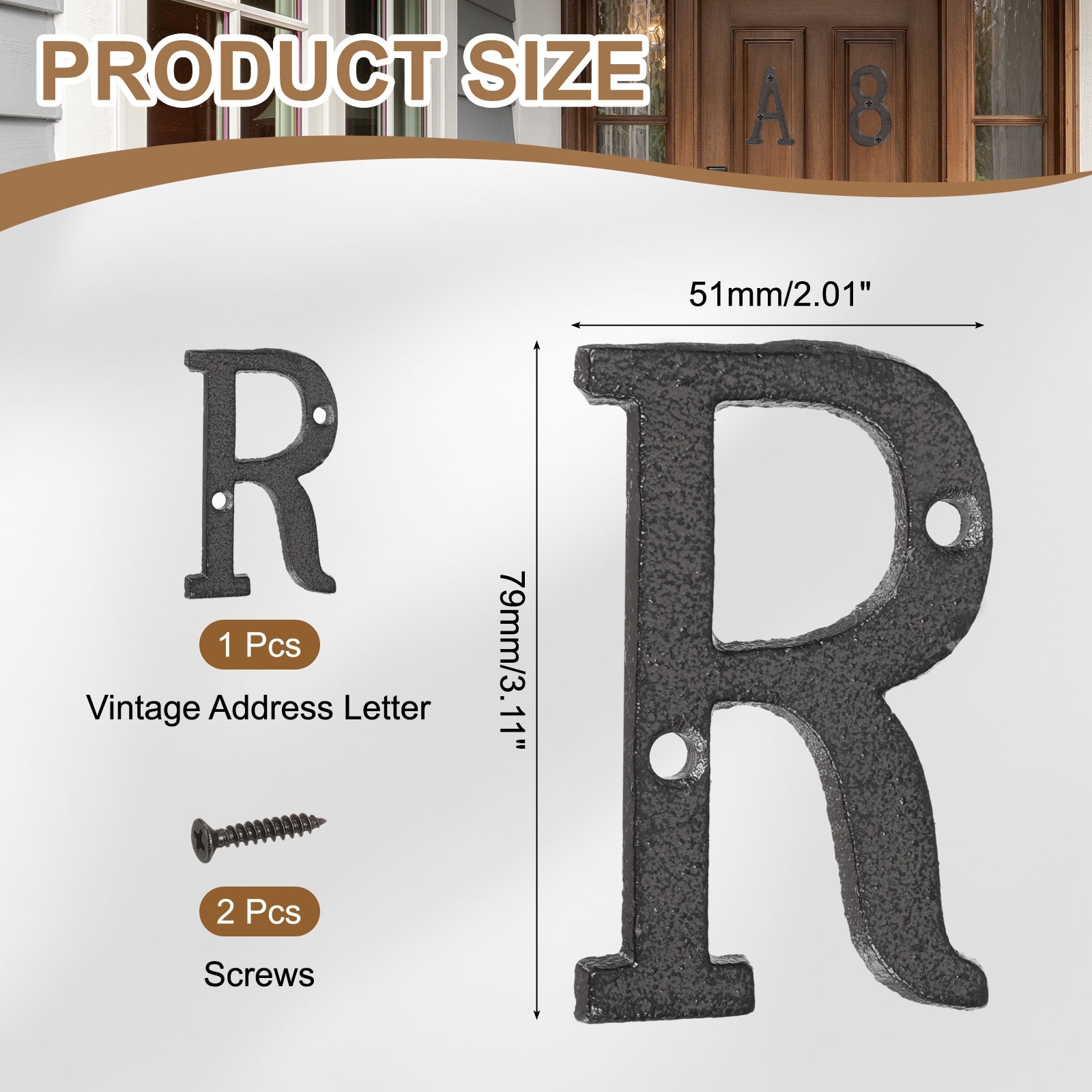 House Numbers and Letters, Cast Iron Metal Vintage Address Letters for Outside for Apartment Office Hotel Room Signs - Black