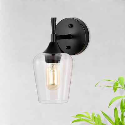 Matte Black 1-Light Indoor Wall Sconce with Clear Glass Shade