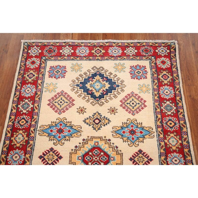 Kazak Oriental Accent Rug Handmade Beige Geometric Wool Carpet - 3'3" x 4'11"