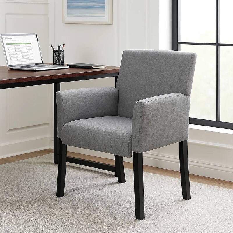 Nick Guest Armchair, Medium Gray Linen, Wood Frame Lumbar Support
