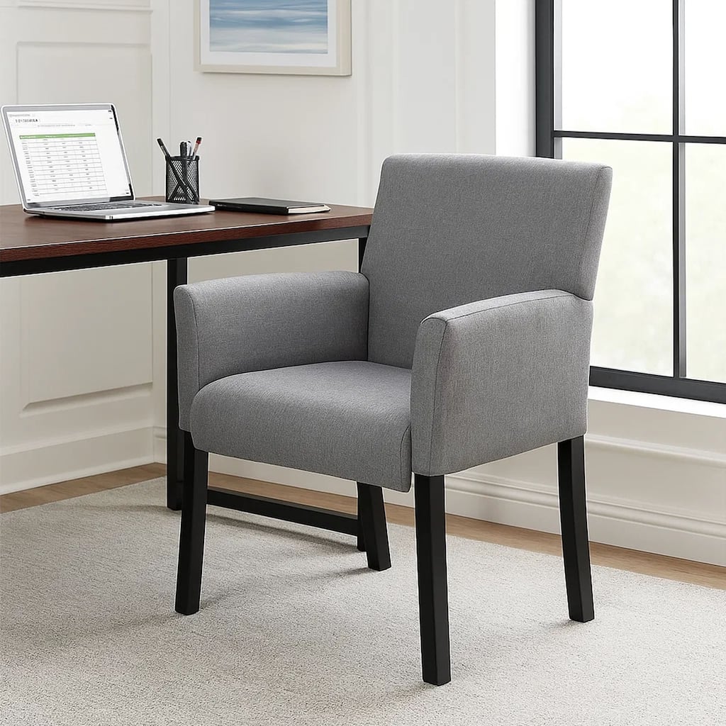 Nick Guest Armchair, Medium Gray Linen, Wood Frame Lumbar Support