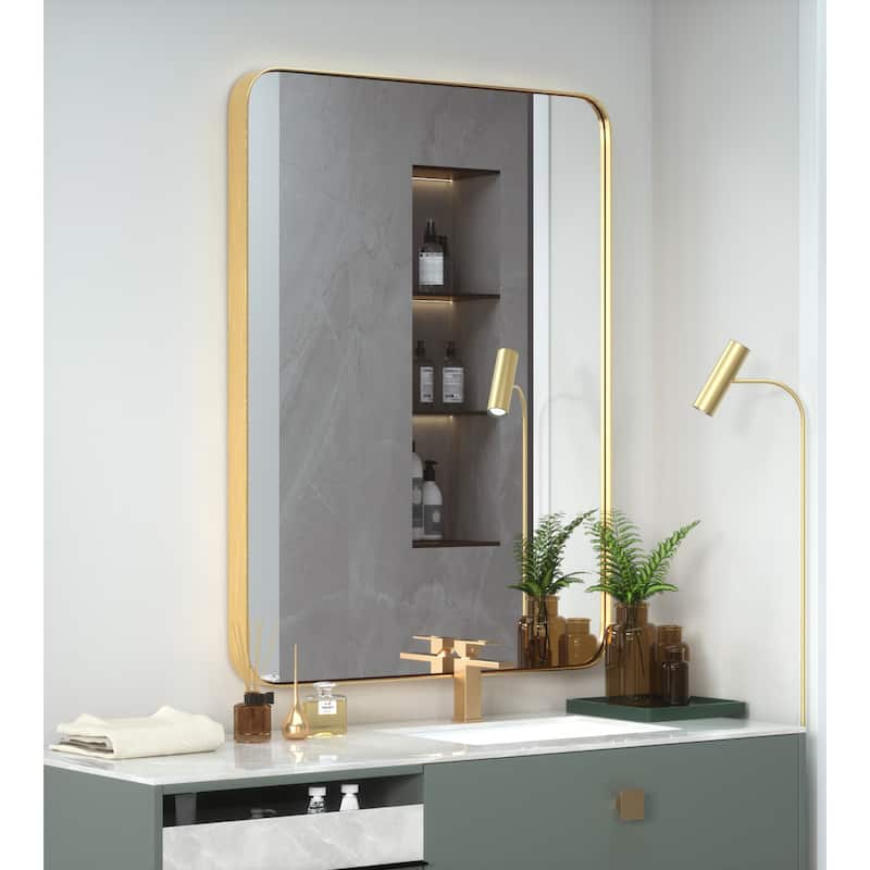 Modern Rounded Rectangle Wall Mirror with Stainless Steel Frame for Bathroom Vanity(1 Piece)