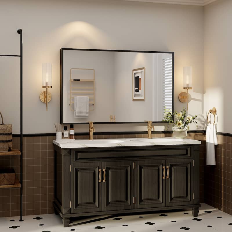 Tempered Glass and Metal Framed French Cleat Mounted Wall Bathroom / Vanity Mirror