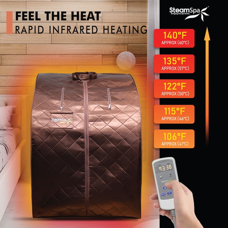 SteamSpa Portable 1-Person 1050 Watt Infrared Home Sauna with Digital Controller, Brown