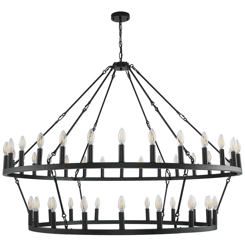 57.09'' 48 Light Candle Dimmable Two Tiers Wagon Wheel Chandelier Ceiling Lighting Fixtures
