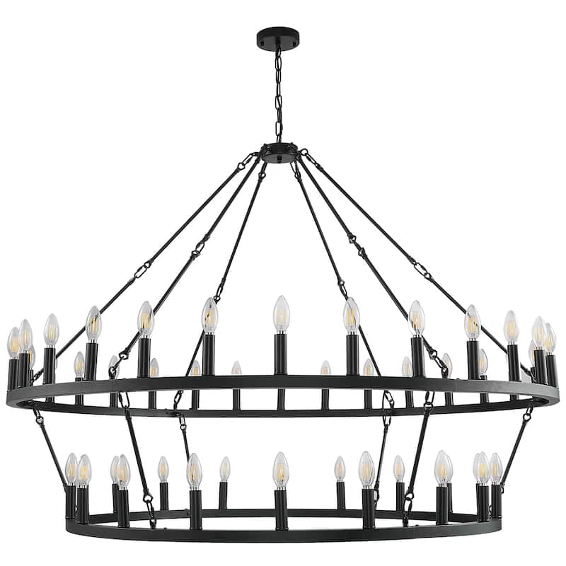 Modern Farmhouse Chandelier 2 Tier Round Wagon Wheel Chandelier Large High Ceiling Light.