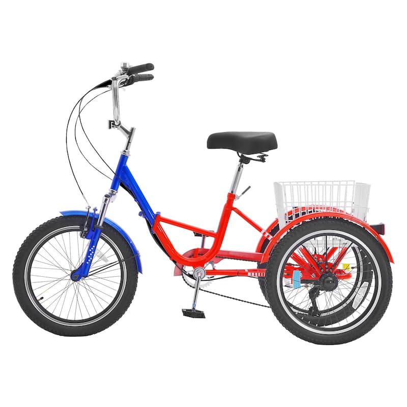 Folding Adult Tricycle 20" 7-Speed 3-Wheel Bike with Basket - 63 x 29.9 x 45.3 in