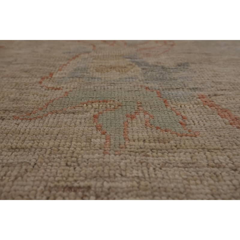 Vegetable Dye Beige Oushak Turkish Rug Hand-Knotted Wool Carpet - 9'2"x 12'3"