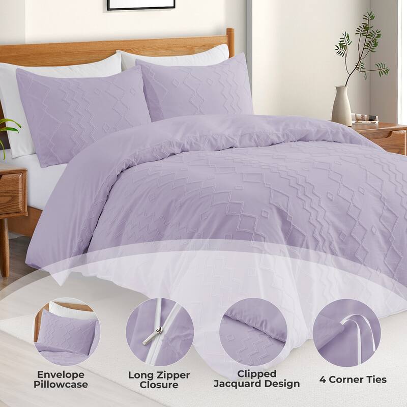 Bohemian Clipped Duvet Cover Set with Zipper Closure